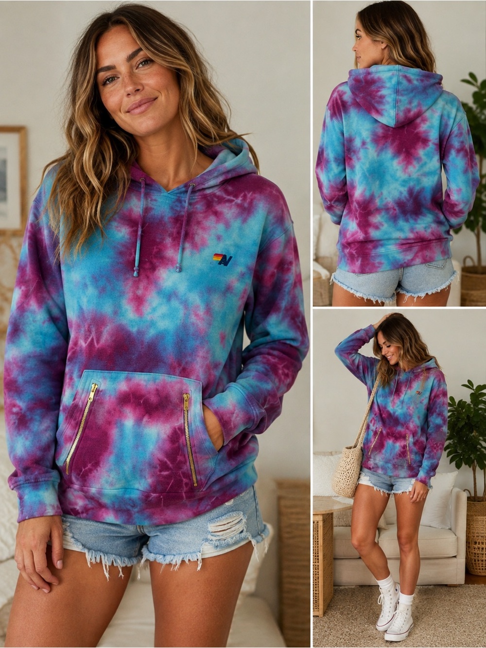 Aviator Nation Tie Dye Hoodie Pullover Sweatshirt M